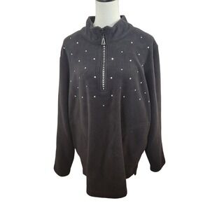 Quacker‎ Factory Womens XL Black Fleece Rhinestone 1/4 Zip Pullover Sweater Top